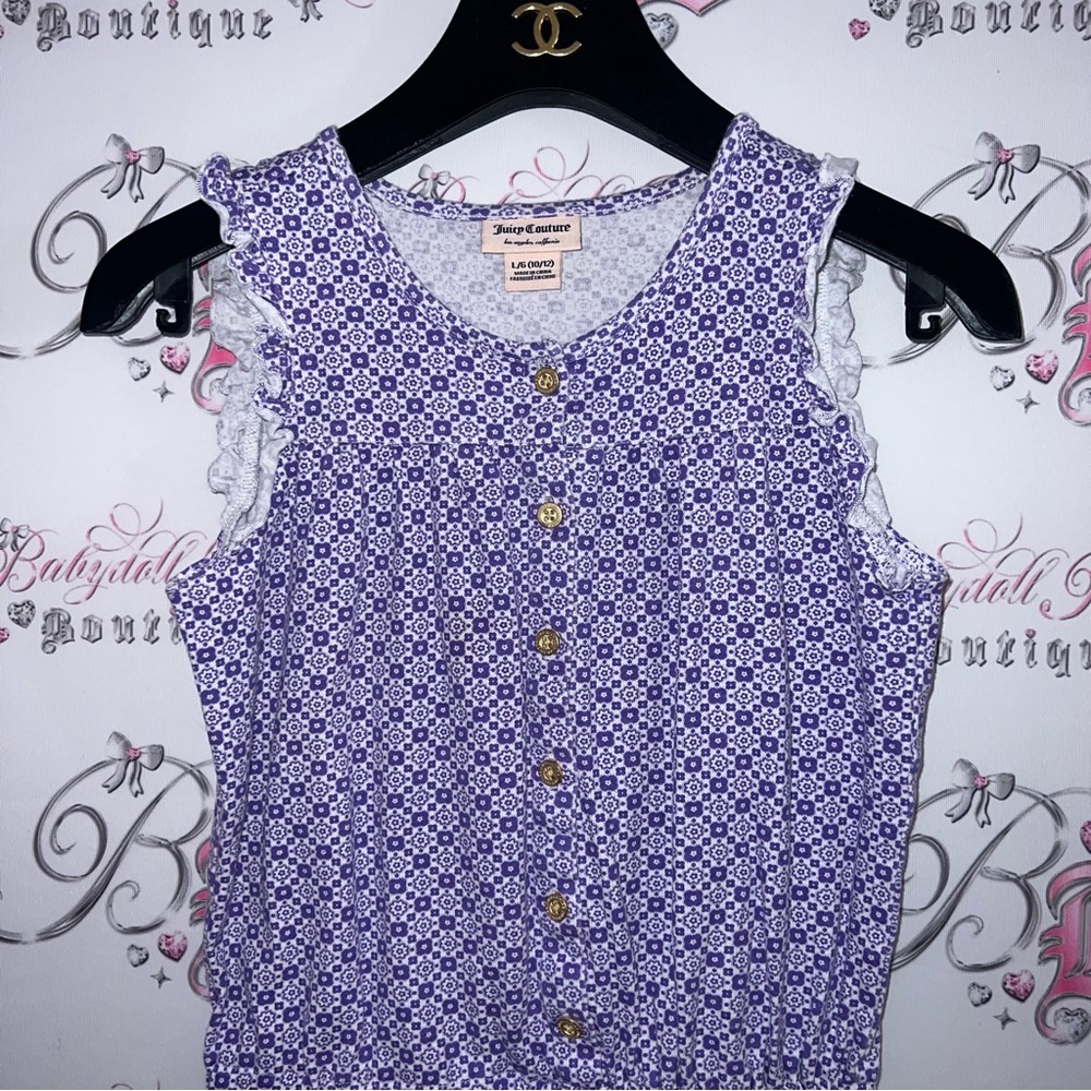 Juicy couture romper one piece purple white gold buttons ruffle frill sleeves - Picture 7 of 9